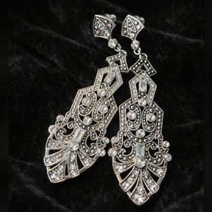 Art Deco Inspired Rhinestone Statement Earrings Prom Wedding Glam 3.5 Inches